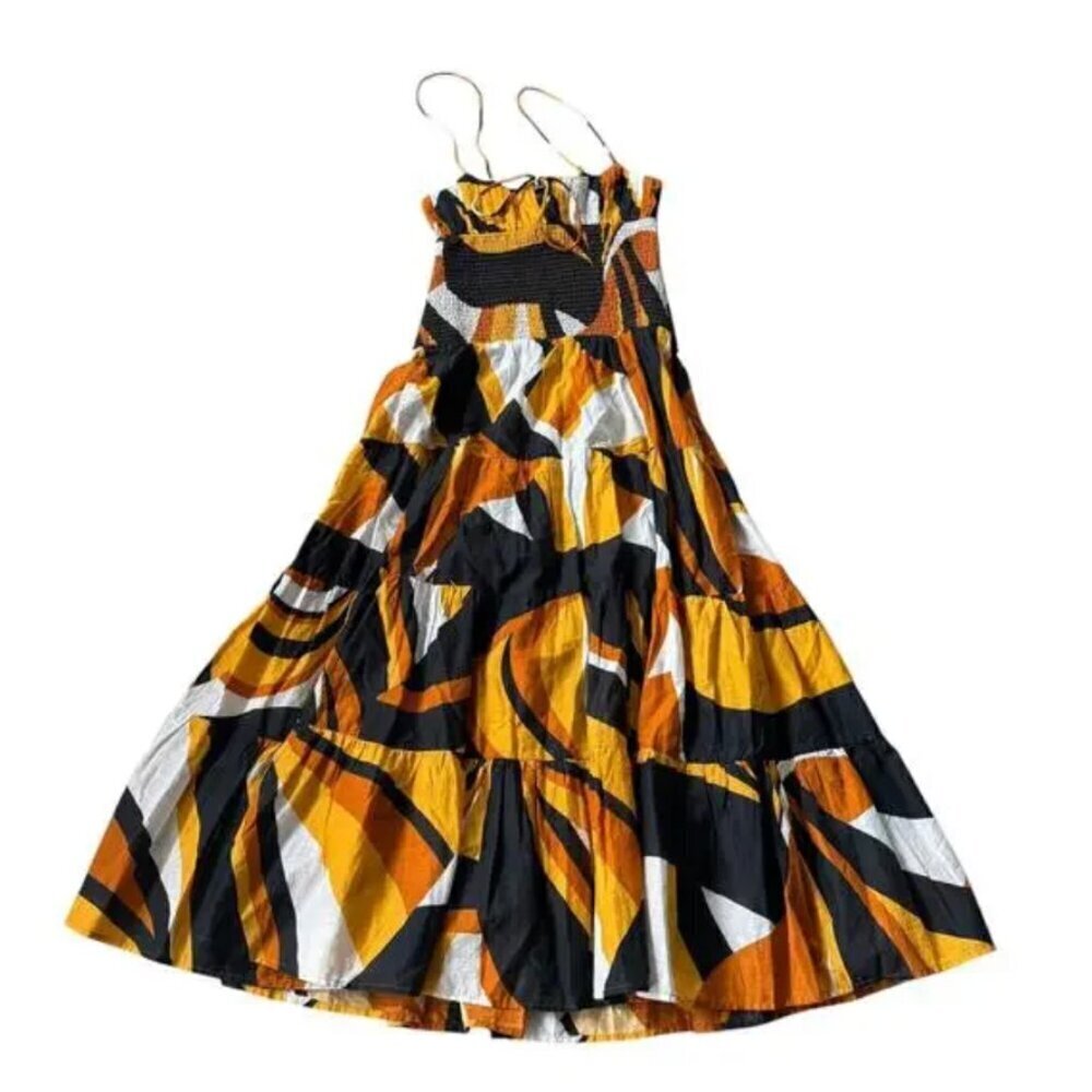 NWT Anthropologie Josephine Smocked Drop Waist Black Orange Maxi Dress Medium - Picture 8 of 10